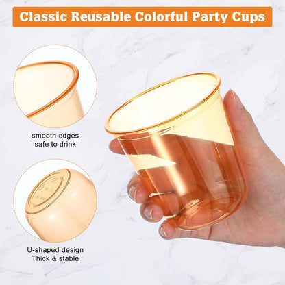 Ziliny 50 Pcs Disposable Stemless Glasses 12oz Crystal Plastic Wine Glasses Clear Classic Pet Cup for Meeting Weddings Birthdays Cocktail Christmas Party Supplies (Pink)