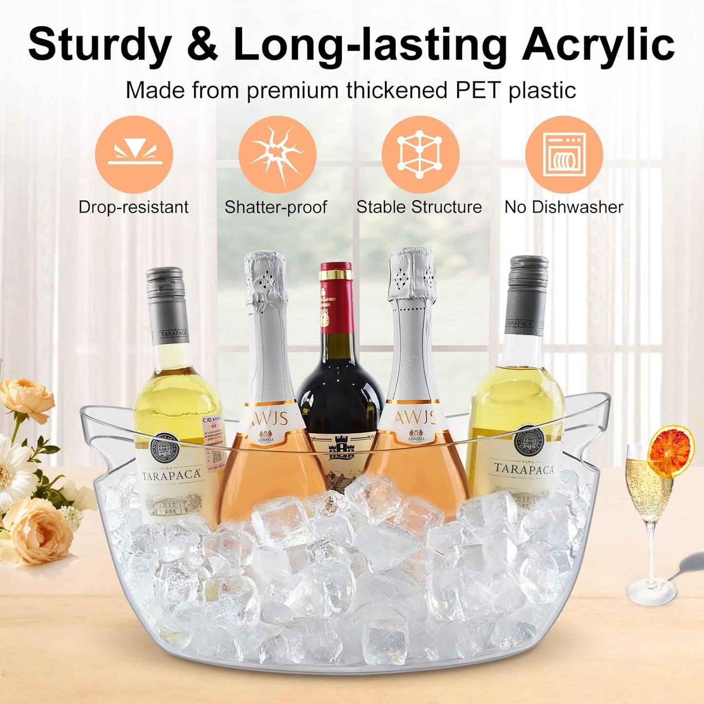 Ice Buckets for Parties 2 Packs,Ice Bucket with Scoops&Metal Wine Bottle Opener,Clear Acrylic Ice Champagne Buckets Tub for Parties,Mimosa Bar Supplies,Beer,Beverage&Drinks 5.5L (16.53 x 7.3 x 6.8in)