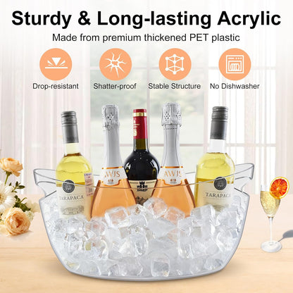 Ice Buckets for Parties 2 Packs,Ice Bucket with Scoops&Metal Wine Bottle Opener,Clear Acrylic Ice Champagne Buckets Tub for Parties,Mimosa Bar Supplies,Beer,Beverage&Drinks 5.5L (16.53 x 7.3 x 6.8in)