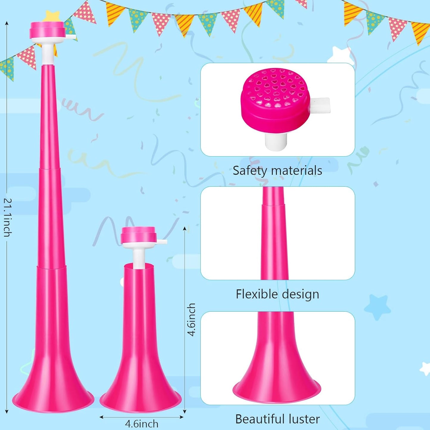6 Pcs Stadium Horn for Adult, 21 Inch Vuvuzela Plastic Collapsible Cheering Trumpets for Sporting Events Football Carnival Party, Red