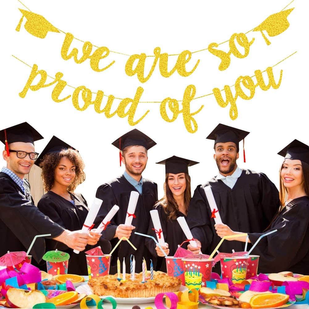 2026 Graduation Banners Party Decorations, Black Glitter We are So Proud of You Graduation Banners Garland for Congratulation Graduations Party Supplies, School, Home, Car Decorations