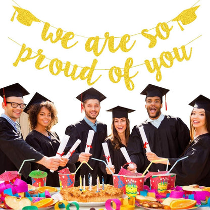 2026 Graduation Banners Party Decorations, Black Glitter We are So Proud of You Graduation Banners Garland for Congratulation Graduations Party Supplies, School, Home, Car Decorations