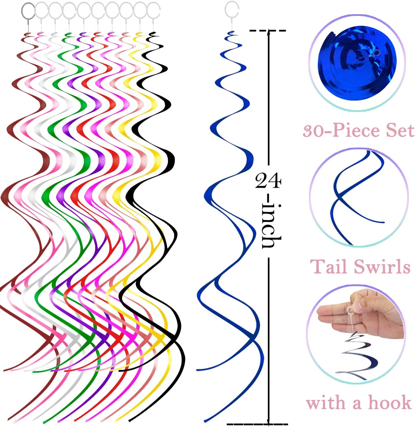 Blue Hanging Swirls Party Decorations 30 pcs Ceiling Swirl Foil Decoration for Baby Shower, Birthday Party