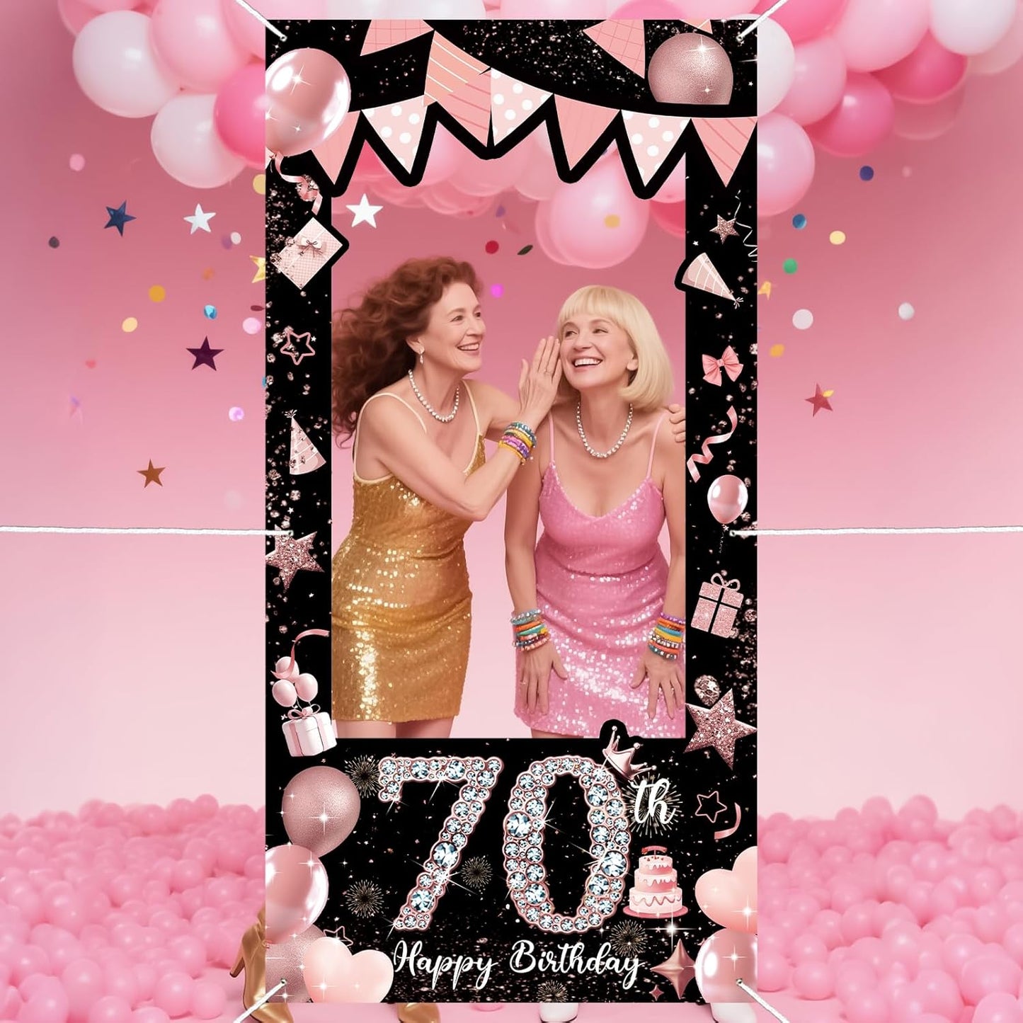Pink 80th Birthday Neon Photography Banner Backdrop Glow Party Disco Dance Neon Theme Birthday Banner Photo Frame Props Props Selfie Background Face Cutout Photo Props Decoration