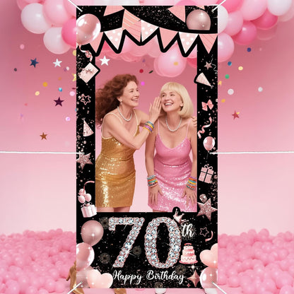 Pink 80th Birthday Neon Photography Banner Backdrop Glow Party Disco Dance Neon Theme Birthday Banner Photo Frame Props Props Selfie Background Face Cutout Photo Props Decoration