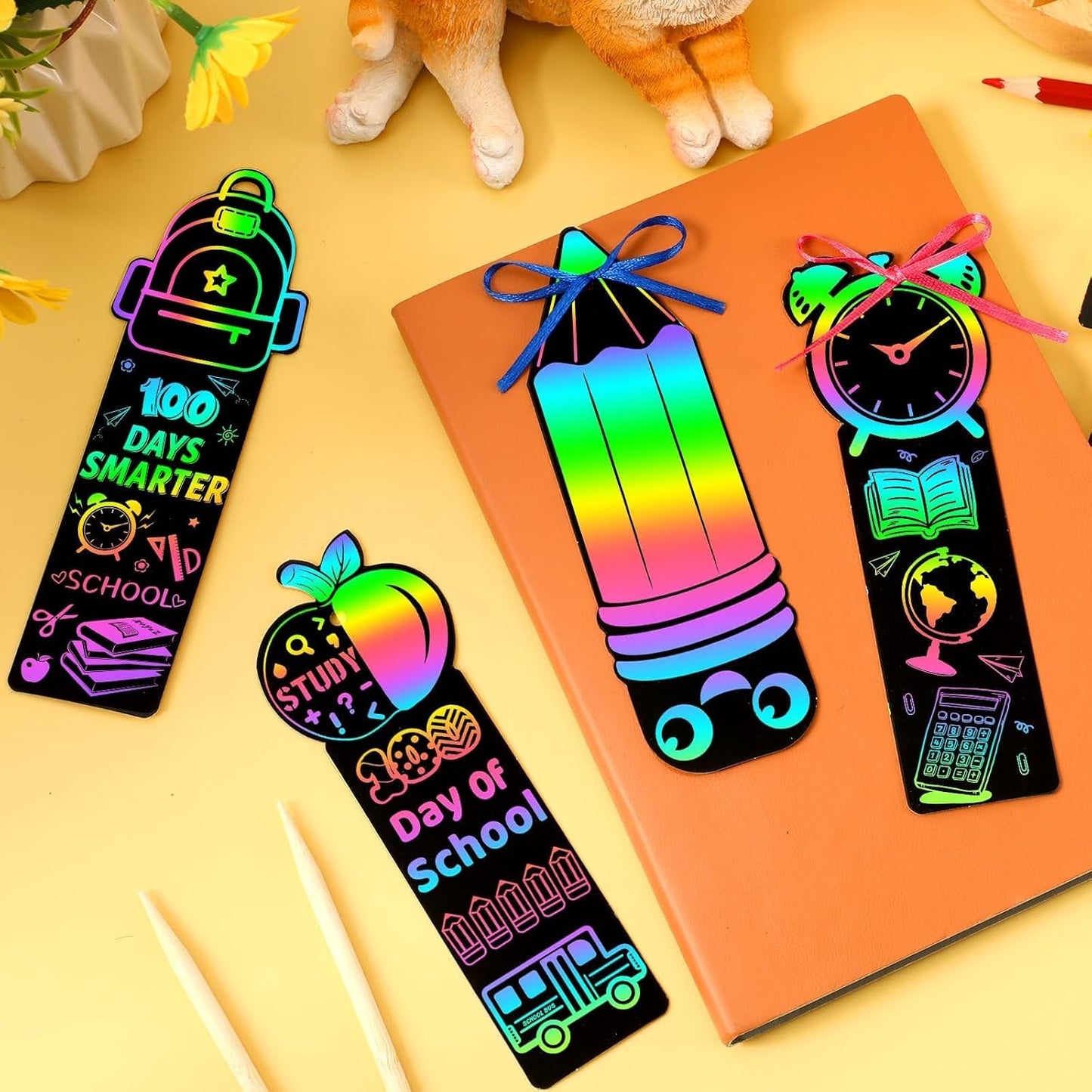 JUNEBRUSHS 30Pcs Ocean Crafts, Rainbow Magic Ocean Animals Scratch Bookmarks Under The Sea Party Favors Games for Activities Summer Arts and Crafts