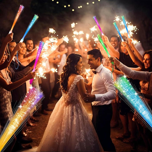 28 Pcs LED Glow Fiber Optic Wands Sparkler Firework Sticks, Bottle Flashing Stick Bulk Magic Flame Wedding Supply, Glow in The Dark Party Favor, Light Up Toy, Hora Loca Night Rave Cinco de Mayo
