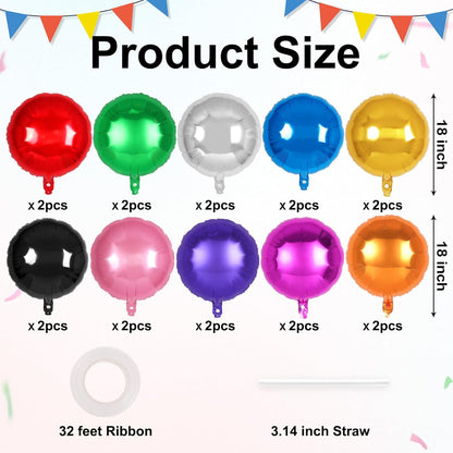 20 Pcs Black Round Shaped Balloons,18 Inch Round Foil Balloon,Giant Round Mylar Balloon Helium Balloons for Birthday Party Baby Shower Wedding Decorations (Black)