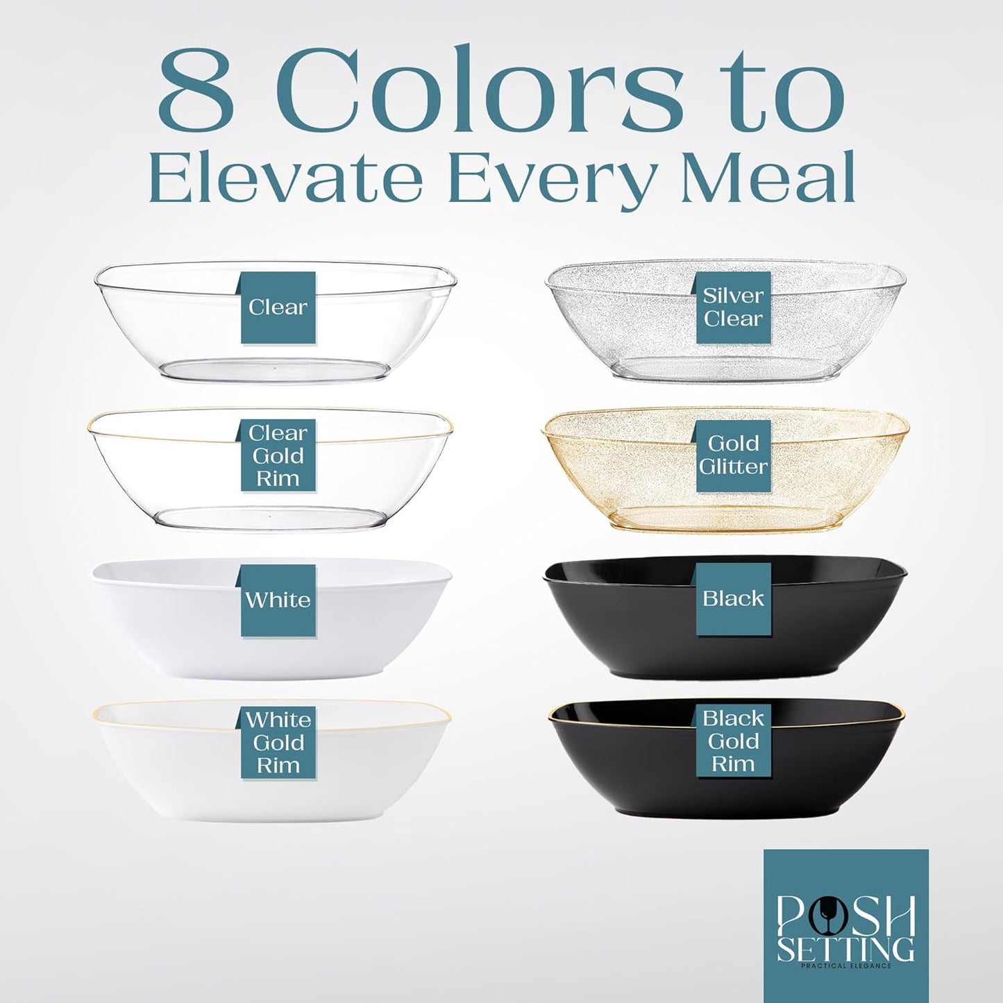 Posh Setting Black Plastic Serving Bowls Disposable - Oval Bowls - Oval Candy Bowl - Plastic Snacks & Chip Bowls for Parties - Black Party Serving Dishes 4 pack