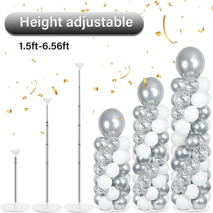 2 Set Black and Gold Balloons Column Stand Kit with 100 Balloons Adjustable Balloon Stand with Bases for Floor Black Gold Confetti Balloon Column Kit for Bridal Shower Valentine Birthday Party Decor
