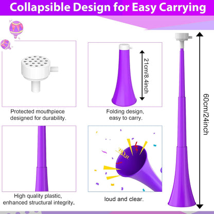 Collapsible Stadium Horn 24 Inch Vuvuzela Plastic Trumpet Blow Horns Noise makers for Sporting Events School Sports Football Games Party Supplies Favors Accessories (Black)