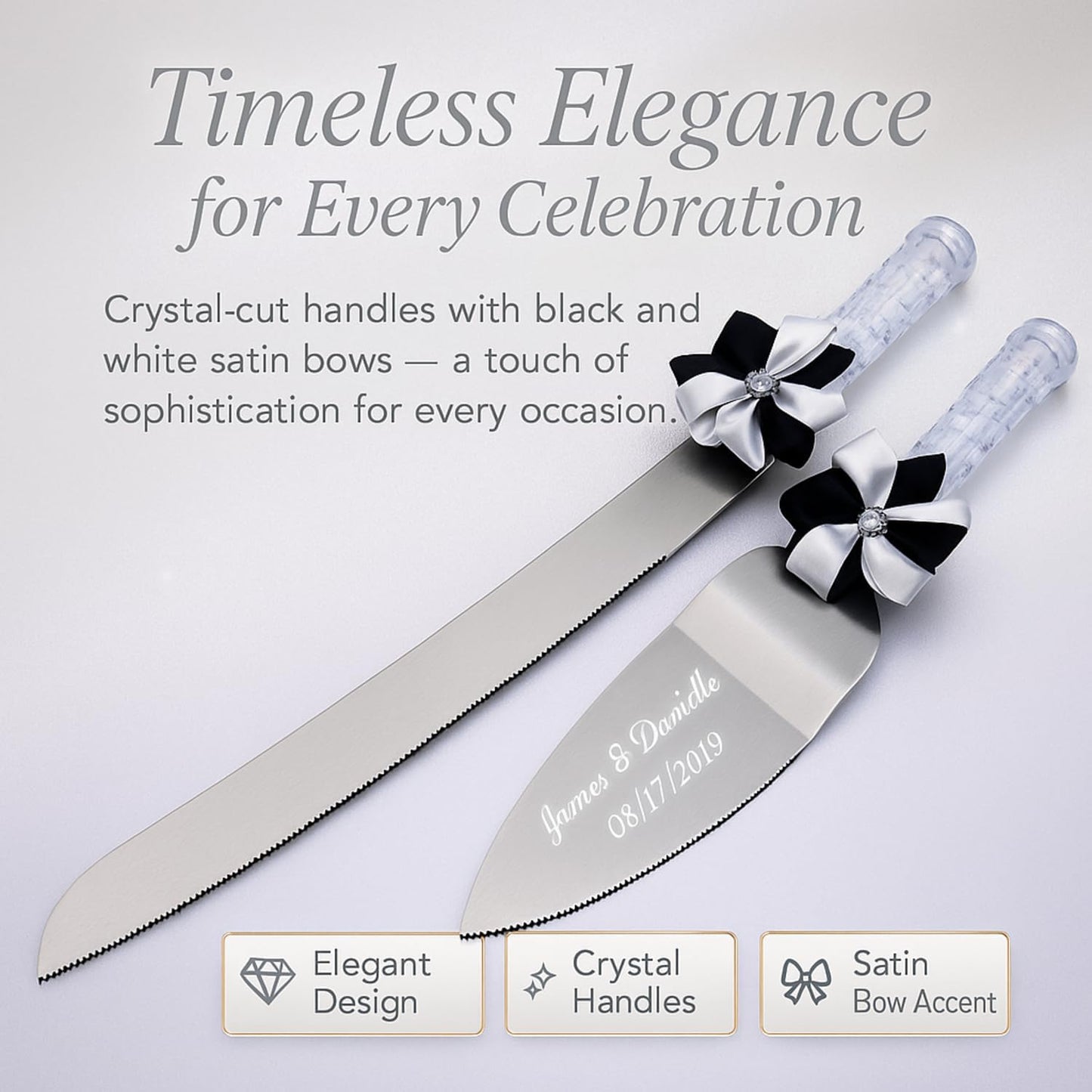 GIFTS INFINITY Personalized Wedding Cake Knife and Server Set with Engraving – Cake Cutting Utensil Set, Keepsake Gift for Wedding, Anniversary, Reception, Birthday & Other Occasions (CH-101WB)