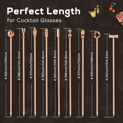 Metal Martini Cocktail Picks 9 Pcs, 4.1 in Olive Skewers Stainless Steel, Martini Garnish Sticks Reusable, Metal Toothpicks for Drinks, Appetizers, Bar Accessories Gift for Bartenders - Sliver