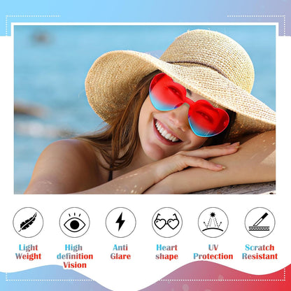 Photect 12 Pair Heart Shaped Sunglasses Neon Color Transparent Heart Glasses for Women Party Favor