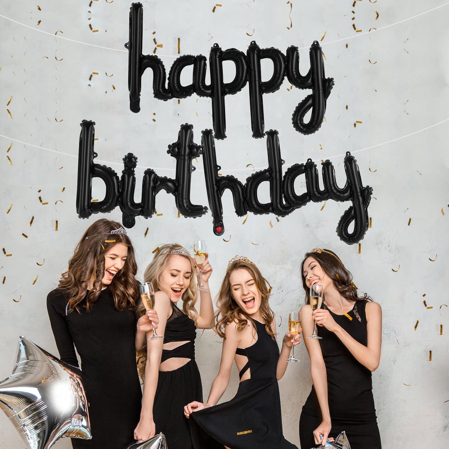 Happy Birthday Balloons Banner Foil Letters Balloons Connected, Personalized Birthday Signs for Women Men Boys Girls Birthday Party Decorations, Small Gold
