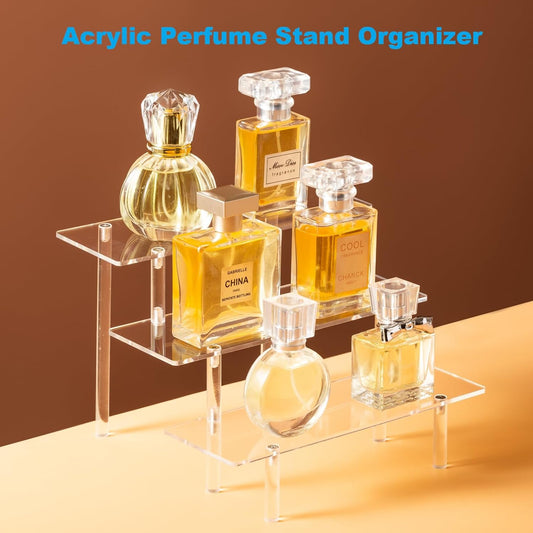 HENABLE Large Acrylic Display Risers, Perfume Stand Organizer, Clear Acrylic Shelf Risers for Display Stands for Food, Tabletop Use, Amiibo Funko POP Figure, 3 Tier Clear Cupcake Stand Risers