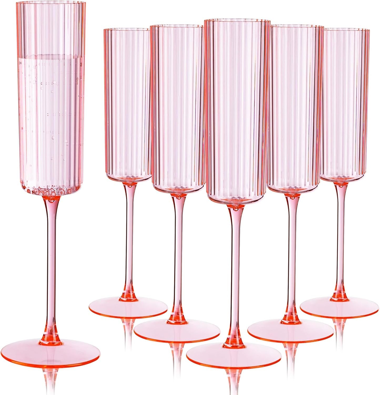 Ciaell 24 Pack Plastic Champagne Flutes - 6oz Ribbed Disposable Champagne Glasses - Clear Vintage Mimosa Glasses with Long Stem, Elegant for Weddings, Birthdays, Party