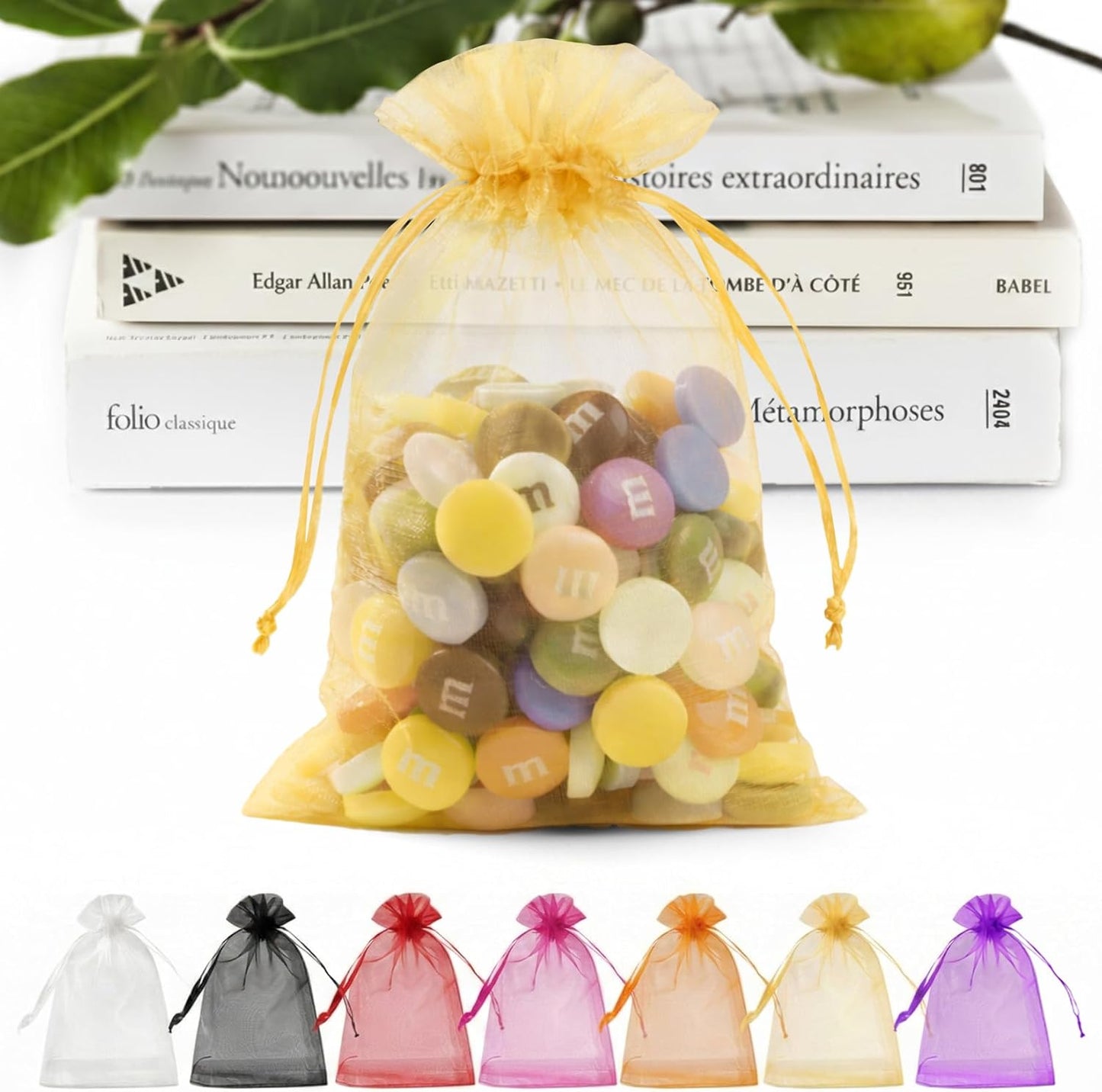 ANZNKU 50 Pack Organza Bags 5 x 7 in White Small Mesh Gift Bags Bulk Drawstring for Wedding Party Favors, Little Goodie Bag for Candy Jewelry Soap Makeup, Treat Sachet Pouch for Mothers Gifts Wrap