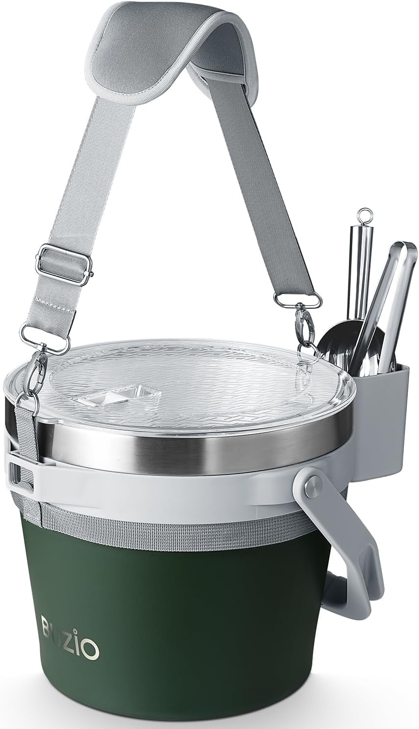 BUZIO 7 L Ice Bucket for Parties with Lid and Scoop & Tongs, Vacuum Insulated Stainless Steel Ice Buckets with Handle and Adjustable Shoulder Strap, Large Beverage Bucket for Cocktail Bar, Blue