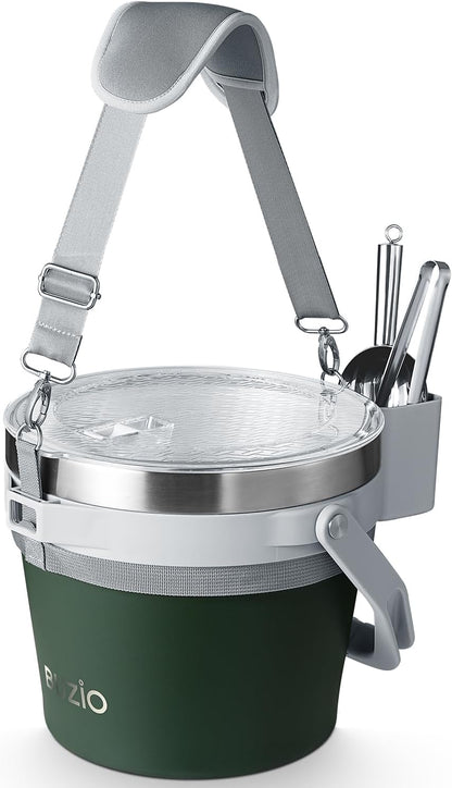 BUZIO 7 L Ice Bucket for Parties with Lid and Scoop & Tongs, Vacuum Insulated Stainless Steel Ice Buckets with Handle and Adjustable Shoulder Strap, Large Beverage Bucket for Cocktail Bar, Blue
