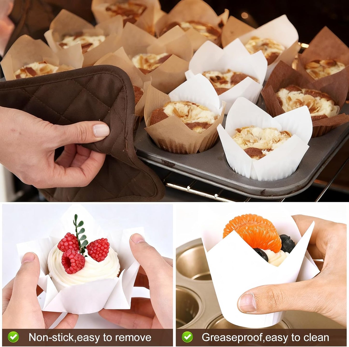 Natural Tulip Cupcake Liners for Baking 200 Cups, Unbleached Parchment paper Muffin Liners, Upgraded Standard Cupcake Wrappers, Greaseproof Cup Cake Liner, Easy to Use in Party, Birthday, Christmas