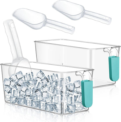 Havawish Ice Storage Bin and Flexible Scoop Set Plastic Freezer Bin with Pull Out Handle Storage Bucket Clear for Container with Scoop(Grey,10.83 x 4.92 x 4.33 in,Classic)