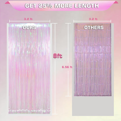 Melsan 2 Pack 3.2 ft x 8.2 ft Tinsel Foil Fringe Curtains Backdrop, Sparkle Metallic Foil Curtains for Party Photo Booth Props Decoration, Pinkish Purple