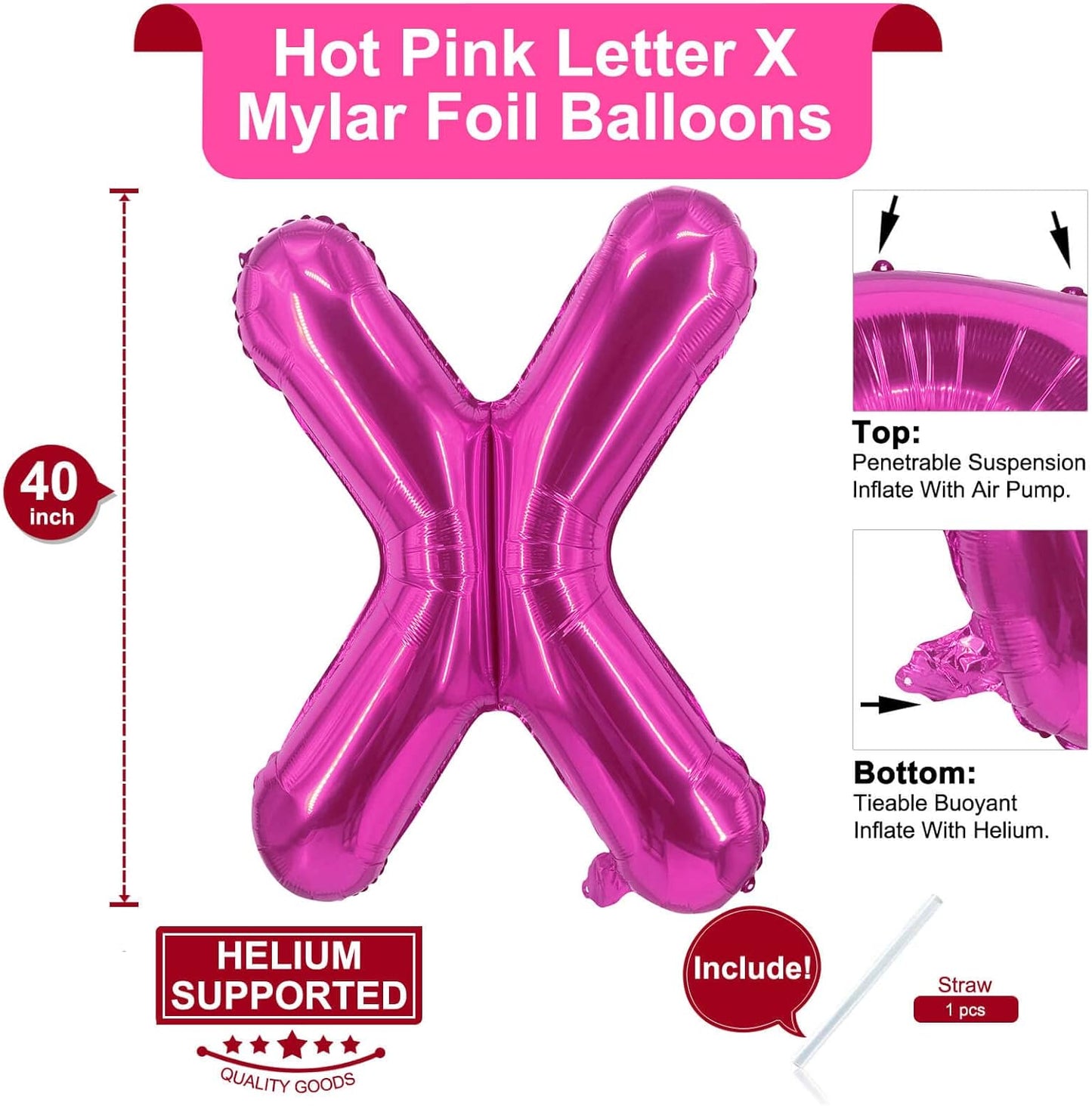Lovoir 40 Inch Large Hot Pink Letter A Balloons Big Size Jumbo Mylar Foil Helium Balloon for Birthday Party Celebration Decorations Alphabet Hot Pink A