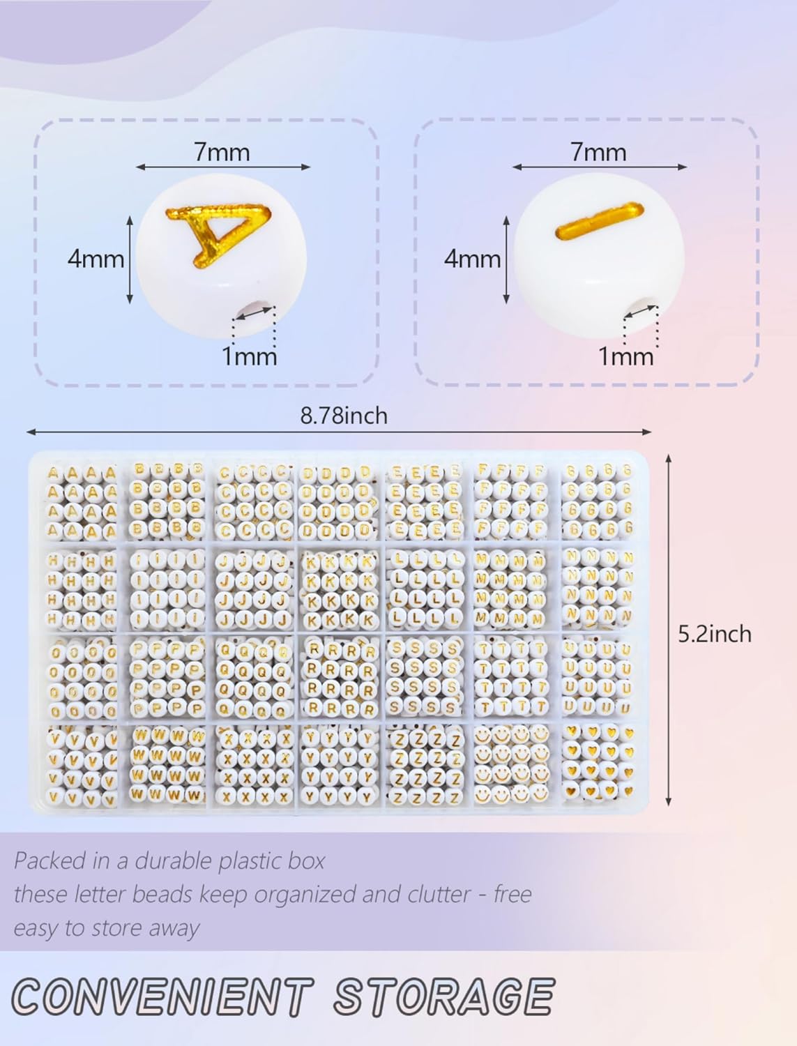 Amaney 1400pcs Glow Letter Beads, Heart Beads Whit Elastic Beading Cord,4x7mm Round Acrylic Alphabet Beads for Friend Bracelet Jewelry Making