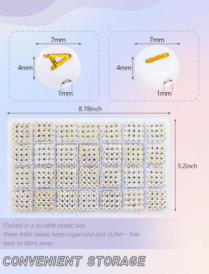 Amaney 1400pcs Glow Letter Beads, Heart Beads Whit Elastic Beading Cord,4x7mm Round Acrylic Alphabet Beads for Friend Bracelet Jewelry Making