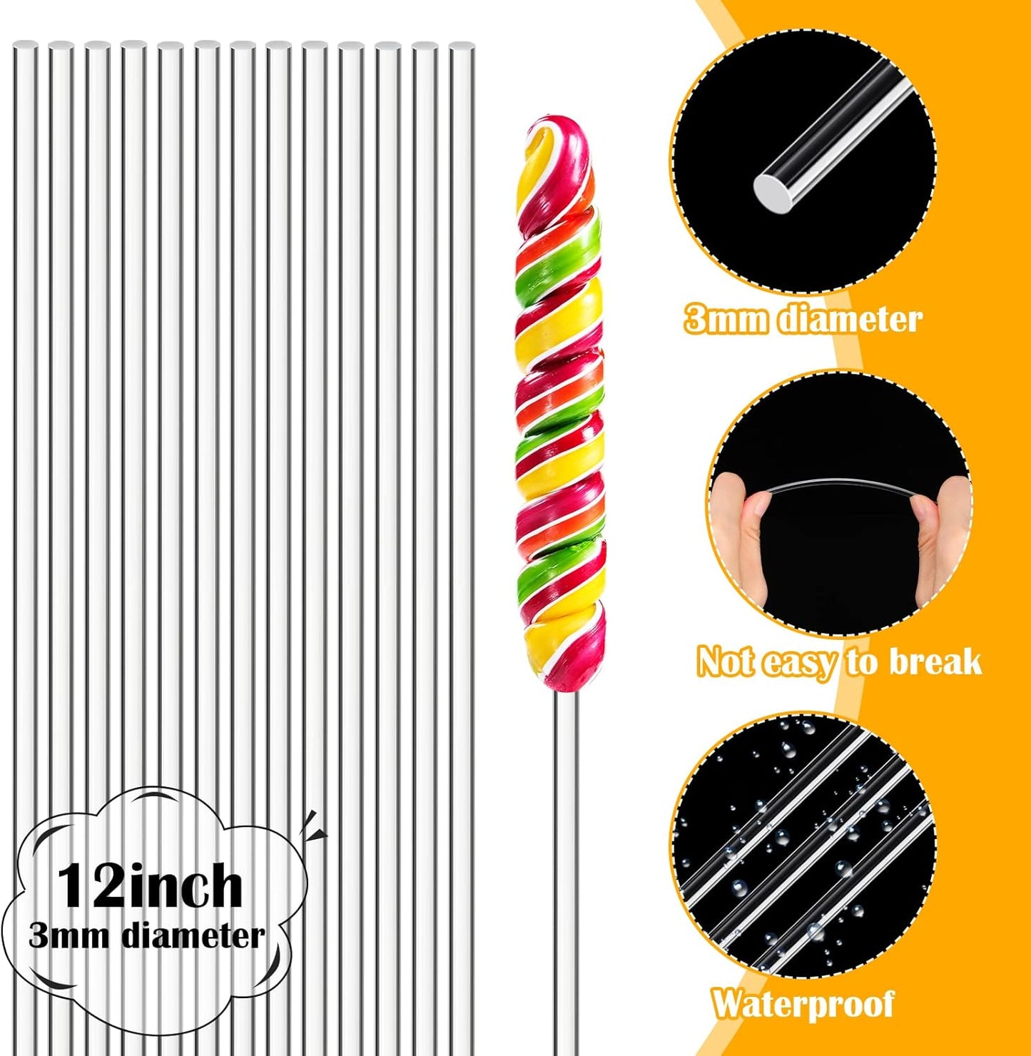 Zopeal 200 Pcs Acrylic Lollipop Sticks Clear Cake Pops Rods Cake Topper Candy Cupcake Treat Stick for Wedding Chocolate Cookie Dessert Handmade DIY Crafts Party Decor Gardening(6 x 0.12 Inches,Clear)