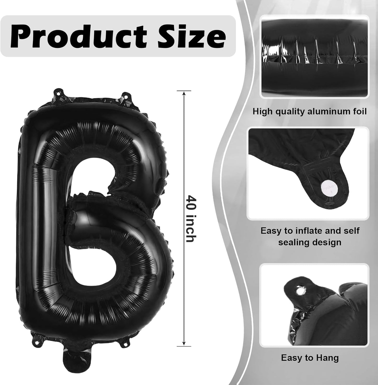 Black Letter A Balloons, 40 Inch Large Foil Letter Balloons, Custom Phrase Balloon for Birthday Party Wedding Anniversary Decoration (Black A)
