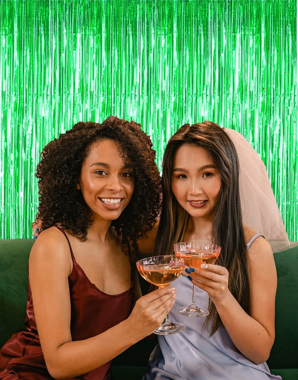 i-CHONY 2 Pcs 3.2ft x 8.2ft Champagne Gold Metallic Tinsel Foil Fringe Curtains Photo Booth Backdrop for Baby Shower Birthday Wedding Holiday Celebration Bachelorette Party Decorations