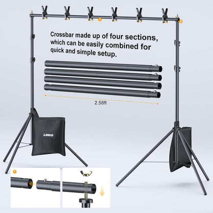 LINCO Lincostore Backdrop Stand for Parties Kit 10x7 ft Adjustable Back Drop Photography Studio Photo Background Support System with Clamps, Sand Bag, Carrying Bag 4172 4174 (10x7 ft)