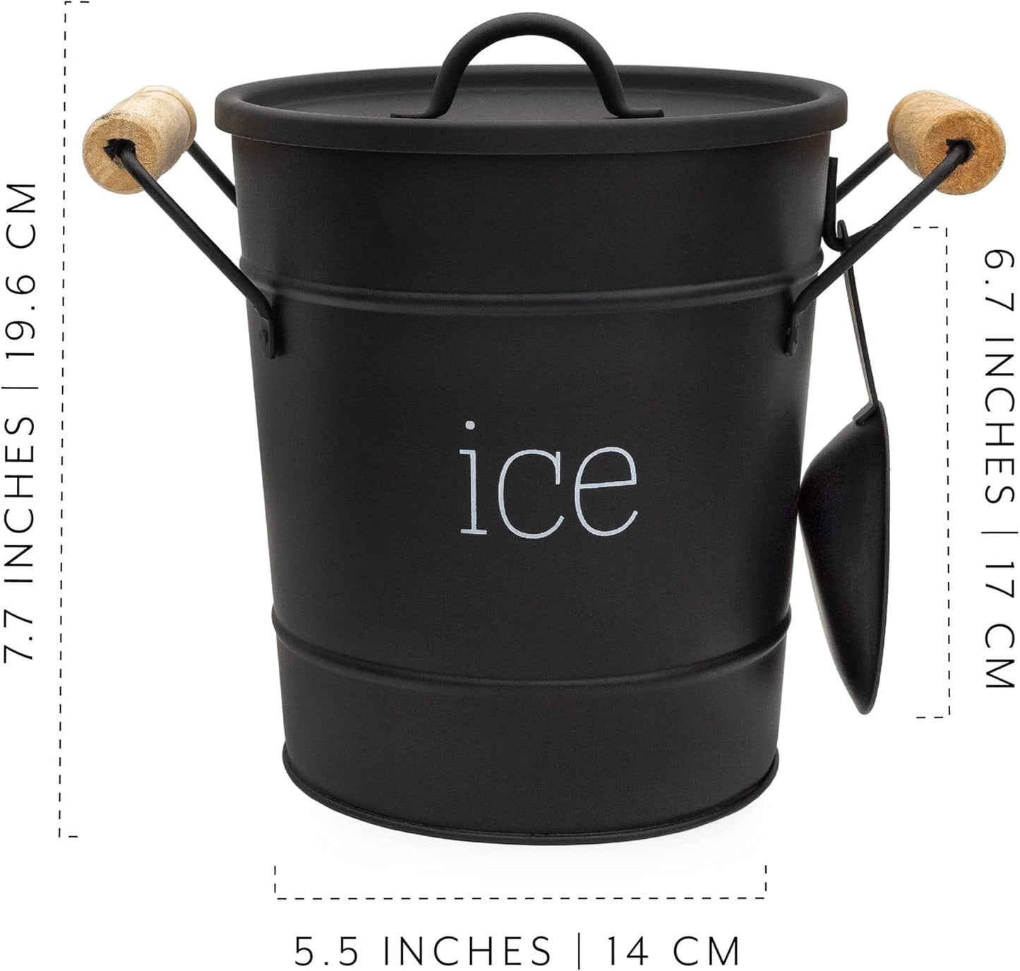 AuldHome Design Rustic Enamelware Ice Bucket; White Farmhouse Style Insulated Ice Server