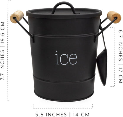 AuldHome Design Rustic Enamelware Ice Bucket; White Farmhouse Style Insulated Ice Server