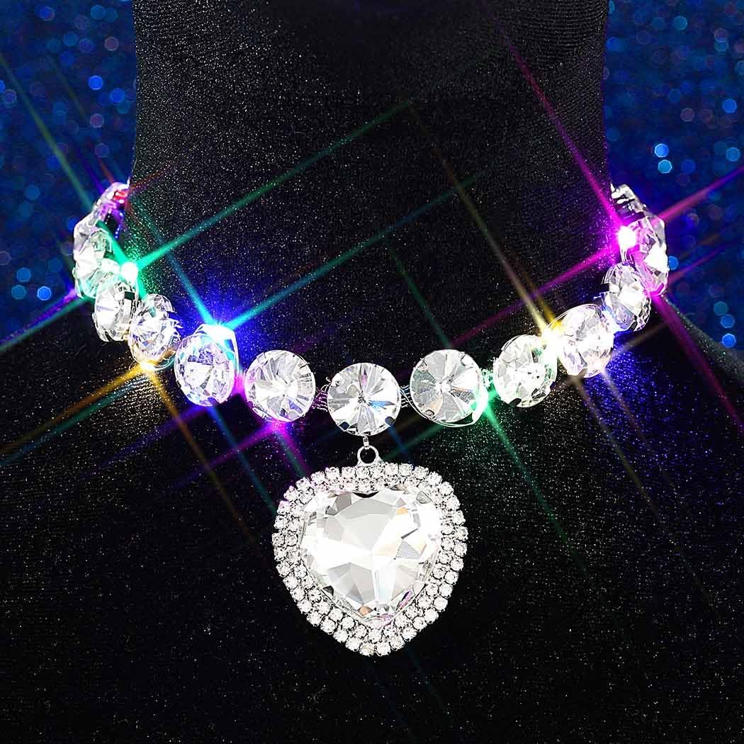Yonamix Light Up Rhinestone Choker Necklace Silver Heart Necklaces Jewelry for Women