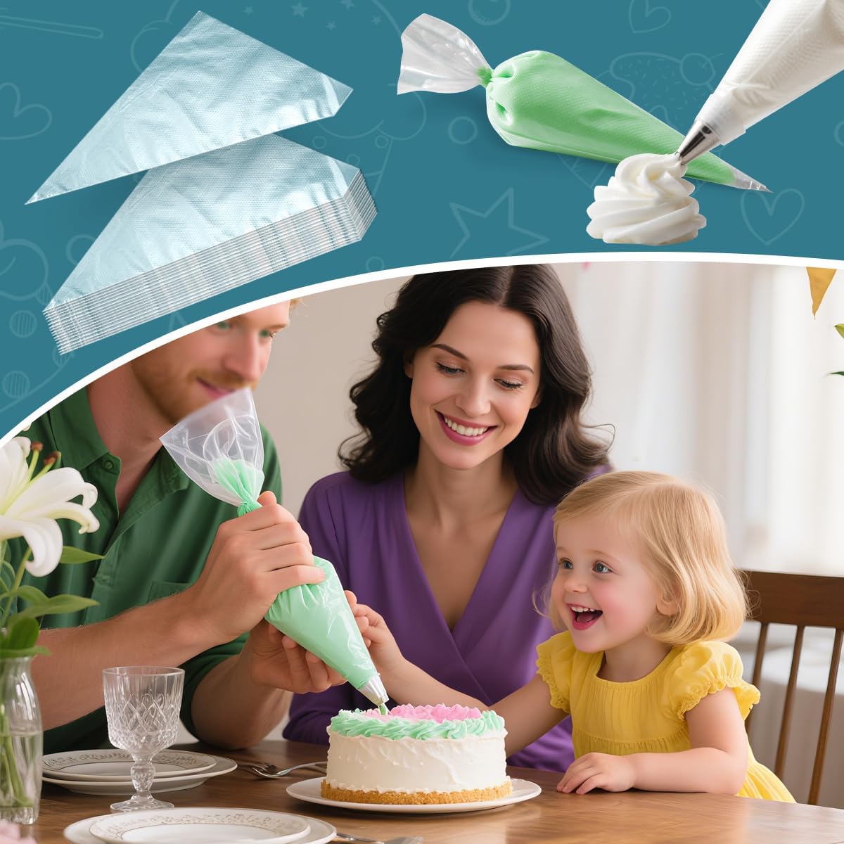 200 Pcs Disposable Cream Pastry Bag Cake Icing Piping Decorating Tool Cupcake Decorating Piping Icing Bag (Red)
