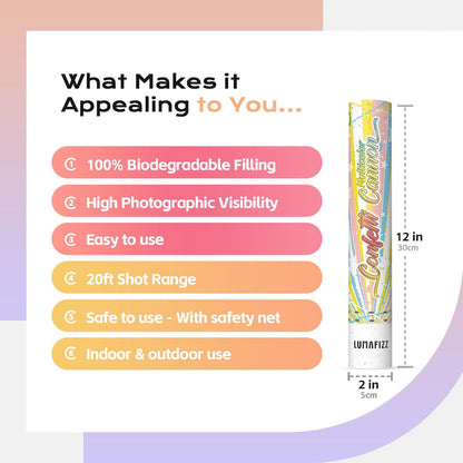 12 Inch Confetti Biodegradable [6 Pack] Confetti Cannons | Multicolor Confetti Poppers for Wedding,Birthday PartyChristmas Eve and New Year Give a Gift