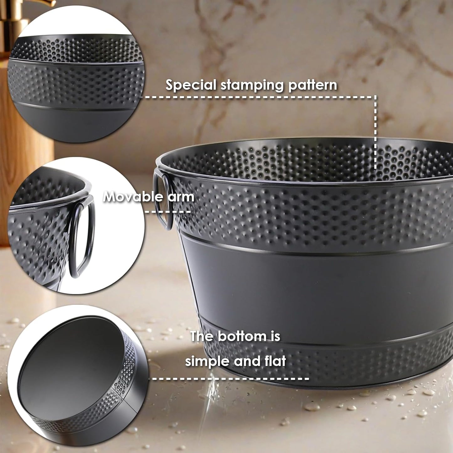 Metal Ice Bucket Galvanized Beverage Tub, Drink Buckets Large Cooler for Wine Beer Champagne Cocktails for Catering, Bars, Parties, Outdoor Events (Black-1PC)