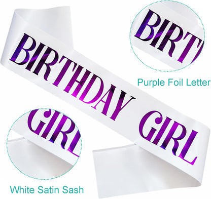 Birthday Girl Sash, Pink Foil White Birthday Sash for Girl Sweet 16th 18th 20th 21st 30th Fun Birthday Party Gifts Favors Decorations