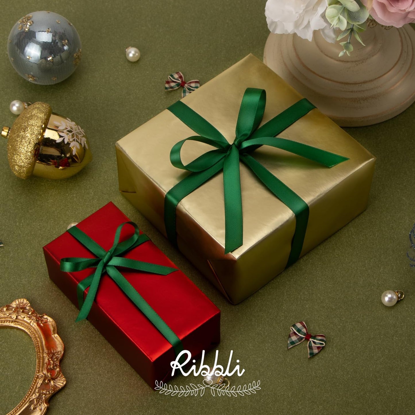 Ribbli Double Faced White Satin Ribbon,3/8” x Continuous 25 Yards,Fabric Ribbon use for Bows Bouquet,Gift Wrapping,Floral Arrangement