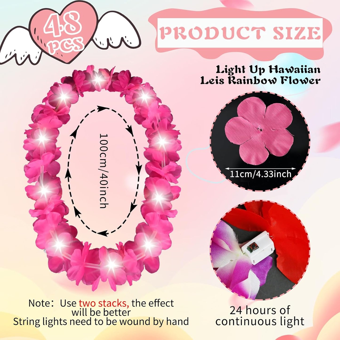 Sherr 24 Pcs LED Leis Light Up Purple and Gold Hawaiian Flower Necklaces, Graduation 2026 Party Supplies, Class of 2026 Leis for Beach Wedding Luau Glow Party Favors