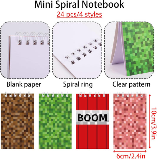 24pcs Pixel Theme Notepads, 2.4x3.9in/6x10cm Mini Notebook Pixel Theme Notepads Party Favors Birthday Decorations for Kids Party Supplies (4 Styles)