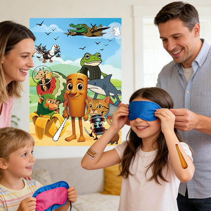 TJLMCORP Italian Brainrot Party Game, Pin the Tail Party Game Set With 24 Stickers and and 2 Blindfolds, Tralalero Themed Birthday Party Supplies, Brain Rot Party Decorations（Tung Tung Tung Sahur）