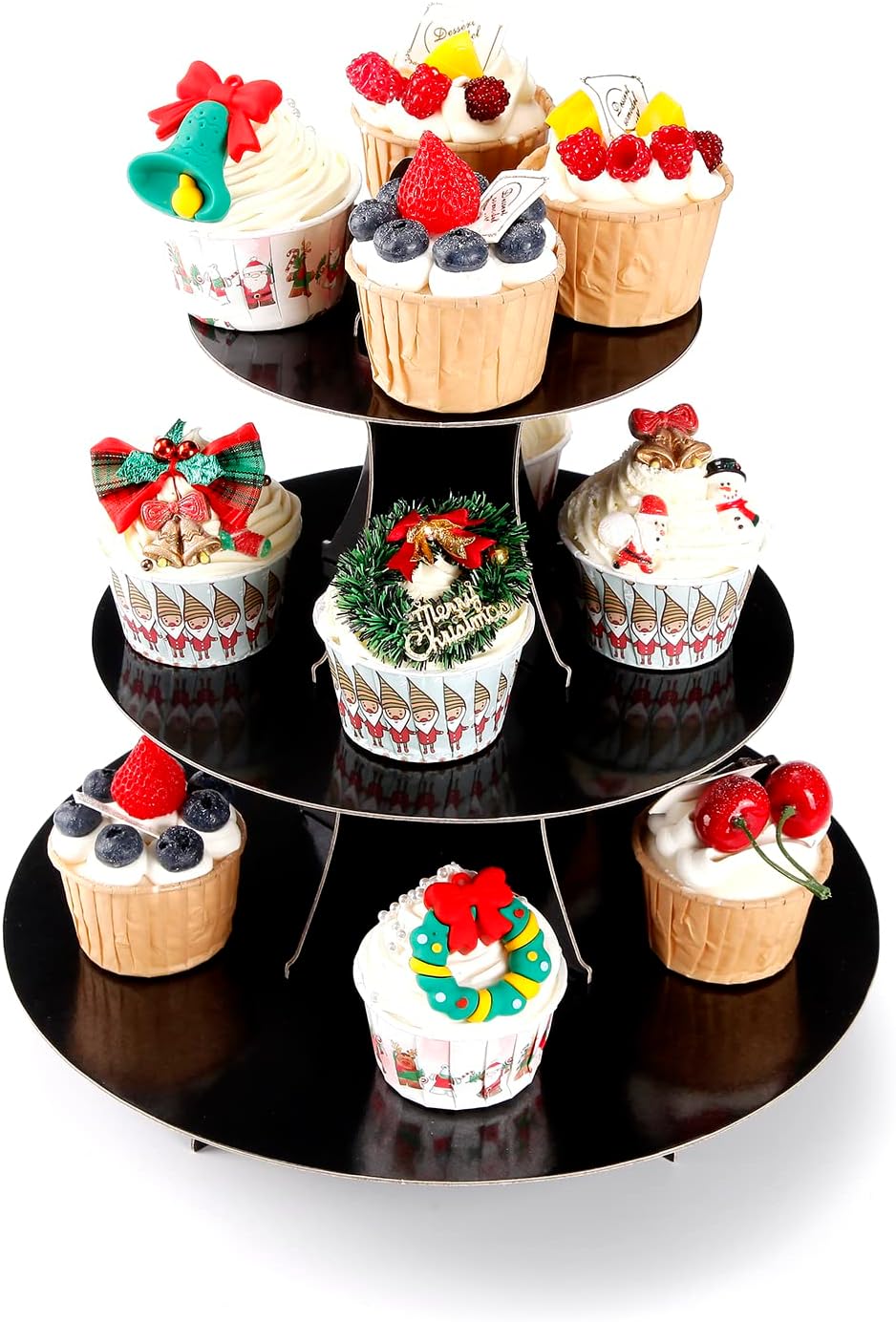 YLDW Cupcake Stand, 3-Tier Cupcake Stand Display, Cardboard Cup Cake Tower Stand, Disposable Dessert Stand for Birthday Tea Party Baby Shower Treat Decorations, Pink