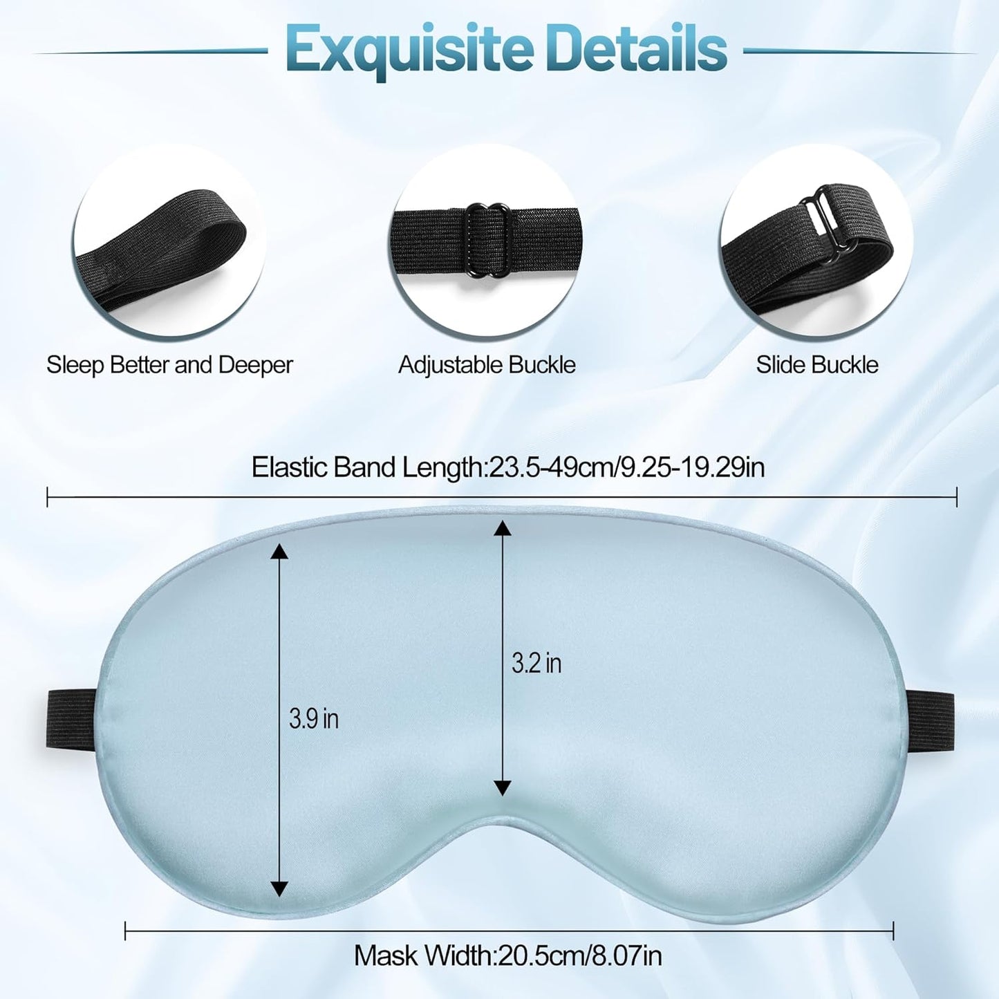 Silk Eye Mask with Adjustable Strap, Satin Blackout Sleeping Mask for Men&Women, Comfortable Blindfold Eyeshade for Night Sleep(Blue)