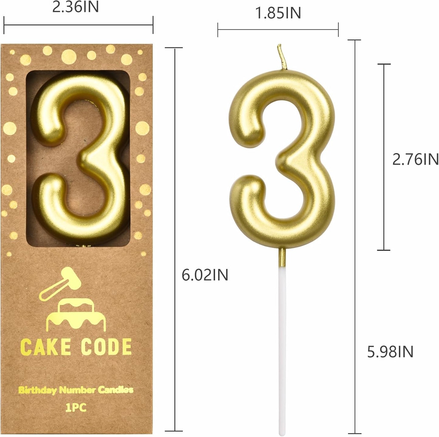 2.76 Inch Classical Gold 5 Number Birthday Candles, Gold Number Candles, Cake Number Candles, Party Celebration