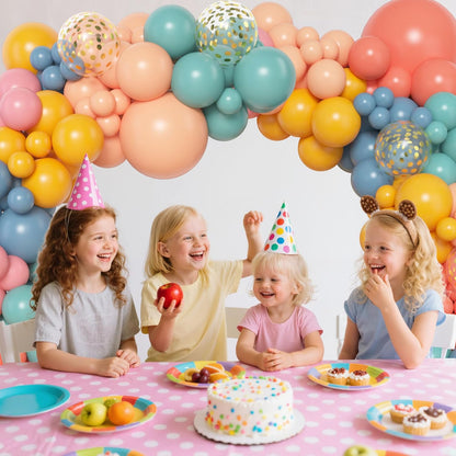 Amandir 153pcs Purple Blue Pink Balloon Garland Arch Kit, Different Sizes 18 12 10 5 inch Teal Yellow Latex Metallic Confetti Balloons for Magic Birthday Engagement Party Decoration