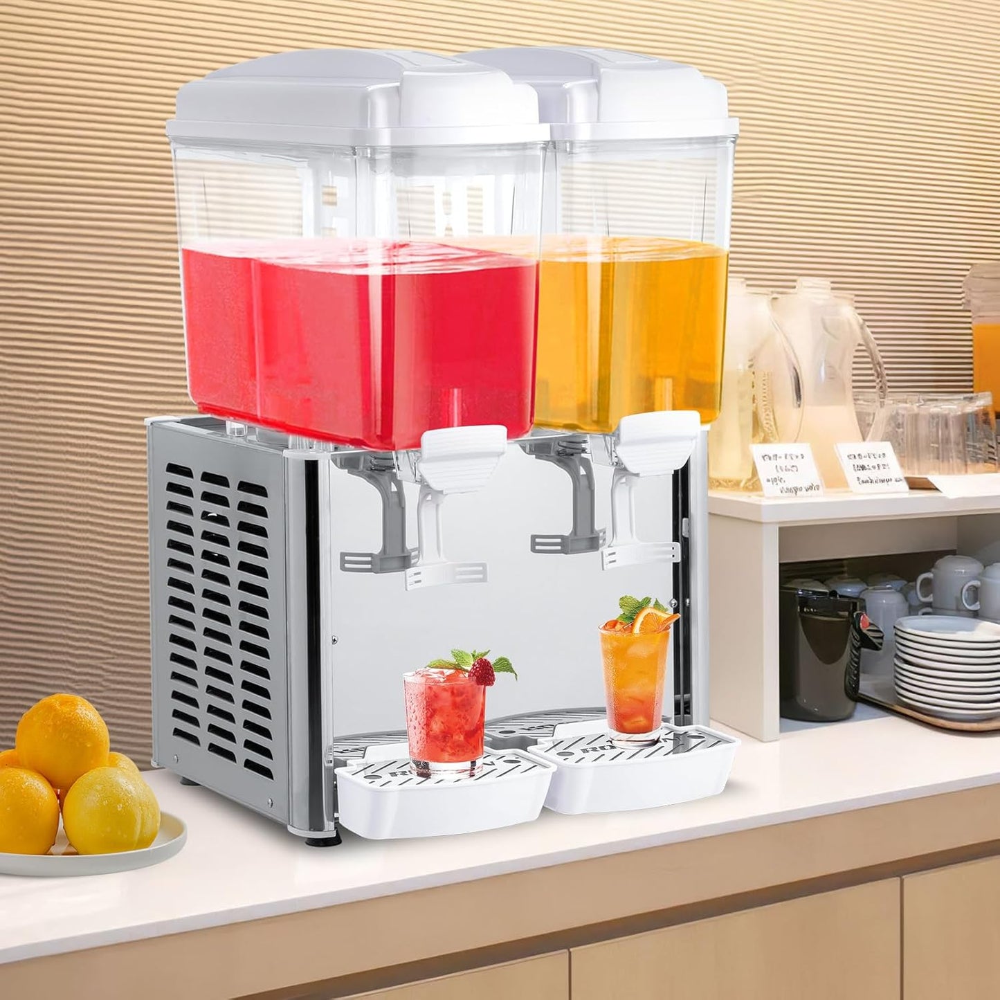ROVSUN 9.6 Gallon/36L Commercial Beverage Dispenser Drink Dispenser, 18L X 2 Tanks Commercial Juice Dispenser Stainless Steel with Thermostat Controller for Home Restaurant Bar Party 110V/60HZ